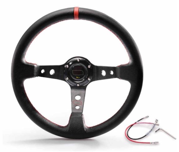 картинка Спортивный руль OMP Style, кожаный с красной вставкой магазин  StreetTuning 