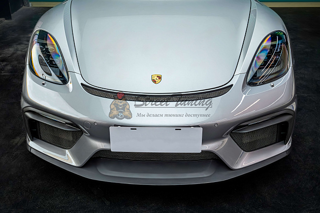 картинка Передний бампер GT4 (реплика) в сборе без ДХО для Porsche 718 Boxster (982) 2017+ магазин  StreetTuning 